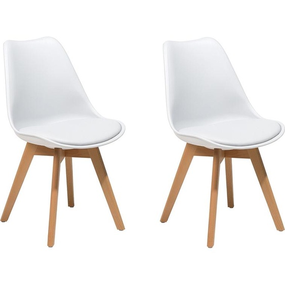BELIANI Ensemble de 2 fauteuils pieds en plastique blanc assise en cuir bois clair pour salle à manger de style scandinave