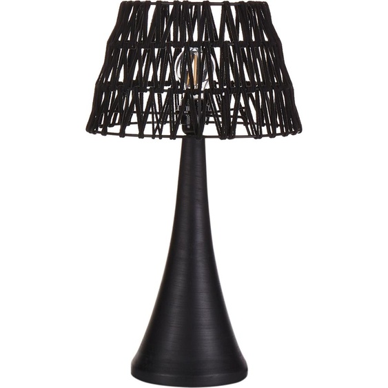 BELIANI Lampe à poser Abat-jour en coton noir Socle en bois de manguier Structure métallique Lampe simple Design moderne Accessoires pour la maison Salon
