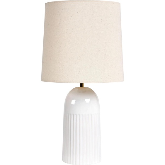 BELIANI Lampe à poser cassée base en céramique blanche abat-jour en lin lampe de chambre