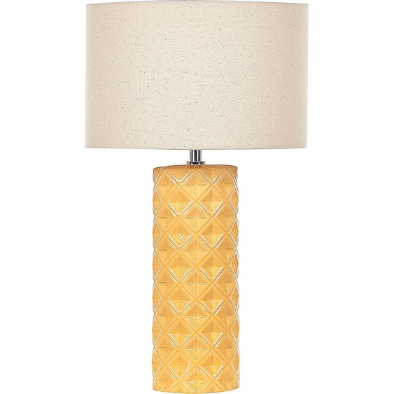BELIANI Lampe à poser en céramique jaune 49 cm motif géométrique abat-jour en tissu beige salon chambre à coucher