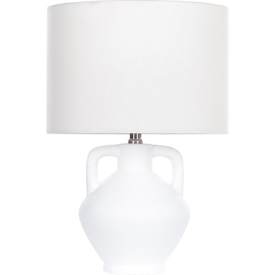 BELIANI Lampe de table base en céramique blanche abat-jour en lin en forme de tambour design minimaliste
