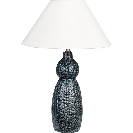BELIANI Lampe de table base en céramique bleu foncé abat-jour en tissu blanc lampe de chevet