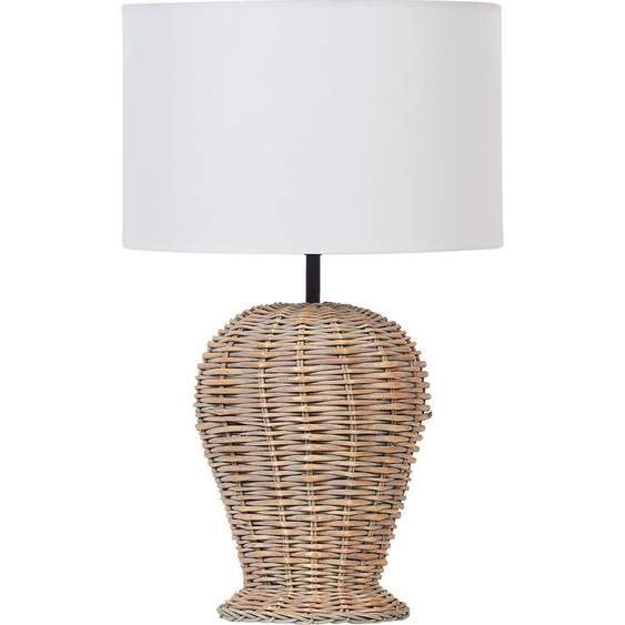 BELIANI Lampe de table en rotin naturel en forme de vase 49 cm Abat-jour en tissu en forme de tambour Rond Câble long avec interrupteur Moderne Boho Chambre à coucher et salon