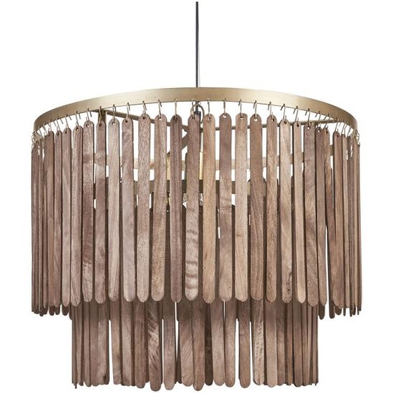 BELIANI Lampe suspendue bois de manguier foncé abat-jour naturel style industriel boho accessoires maison faits main