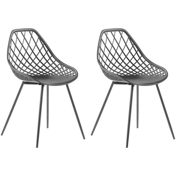 BELIANI Lot de 2 chaises de salle à manger assise en synthétique noir pieds en métal noir dossier en maille moderne Scandinave