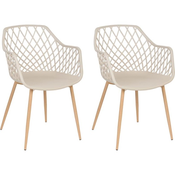 BELIANI Lot de 2 chaises de salle à manger, assise synthétique beige, bois clair, pieds en métal, dossier tressé, salon moderne, style scandinave