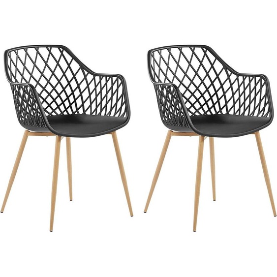 BELIANI Lot de 2 chaises de salle à manger, assise synthétique noire, pieds métalliques aspect bois, dossier ouvert et épuré, style scandinave moderne pour le salon