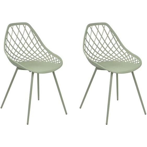 BELIANI Lot de 2 chaises de salle à manger vert assise en synthétique pieds en métal dossier en maille design moderne scandinave