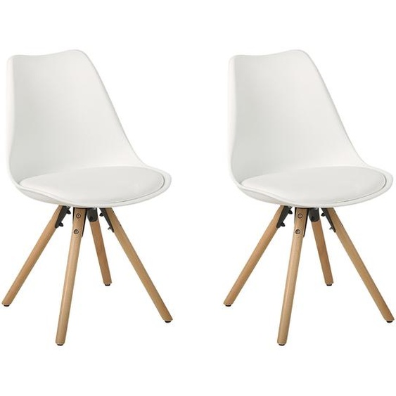 BELIANI Lot de 2 chaises en plastique blanc avec pieds en bois et assise en éco-cuir pour salle à manger de style scandinave