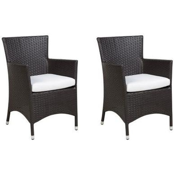 Beliani - Lot de 2 fauteuils de jardin en rotin marron avec coussins blanc cassé ITALY