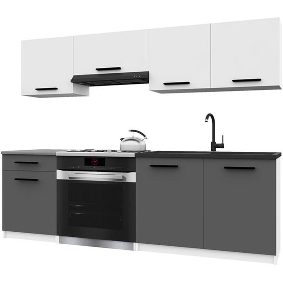 Belini - Coin cuisine moderne ITALIA 1 - Meubles de cuisine 180 cm blanc-gris mat - Cuisine équipée avec éléments hauts, éléments bas et plans de travail