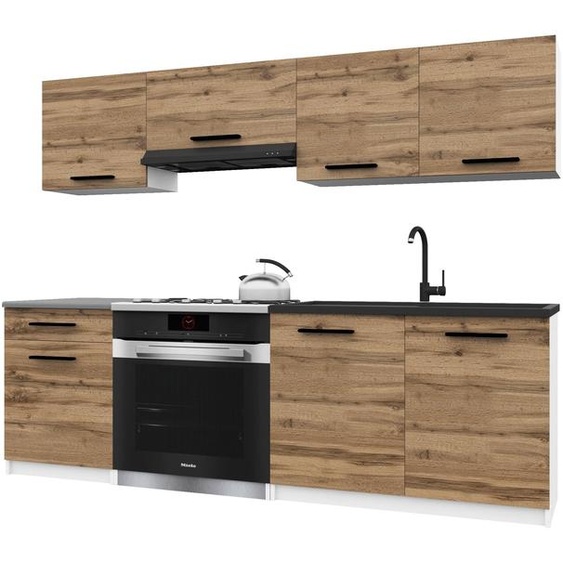 Belini - Coin cuisine moderne ITALIA 1 - Meubles de cuisine 180 cm, couleur brun doré - Cuisine équipée avec éléments hauts, éléments bas et plans de travail
