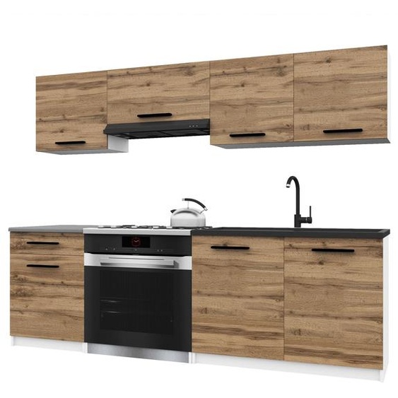 Belini - Coin cuisine moderne ITALIA 1 - Meubles de cuisine 180 cm, couleur brun doré - Cuisine équipée avec éléments hauts, éléments bas et plans de travail