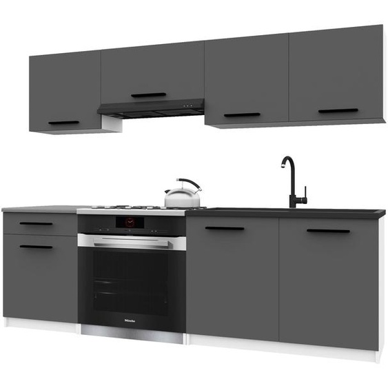 Belini - Coin cuisine moderne ITALIA 1 - Meubles de cuisine 180 cm gris mat - Cuisine équipée avec éléments hauts, éléments bas et plans de travail