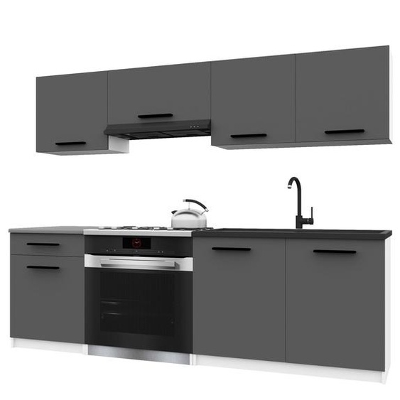 Belini - Coin cuisine moderne ITALIA 1 - Meubles de cuisine 180 cm gris mat - Cuisine équipée avec éléments hauts, éléments bas et plans de travail