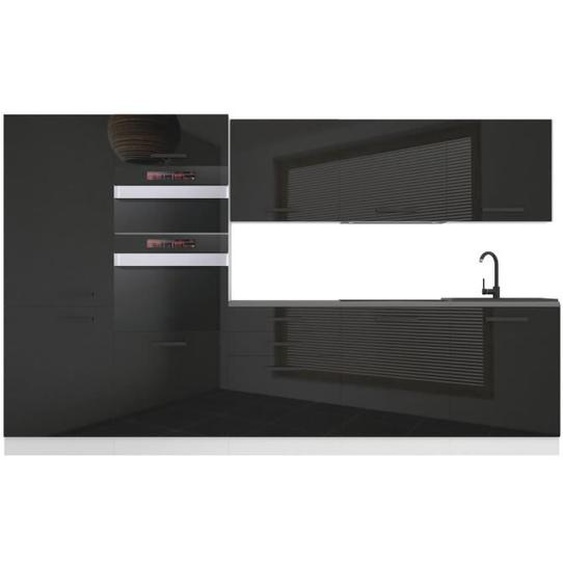 Belini Cuisine Equipee Complete GRACE Muebles de Cuisine Complets - 300 cm.  Avec Plan de Travail, noir très brillant