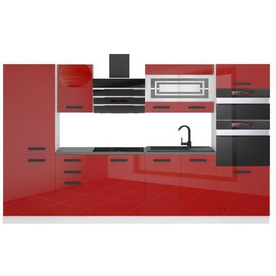 Belini Cuisine Equipee Complete MILA Muebles de Cuisine Complets - 300 cm.  Avec Plan de Travail, rouge très brillant