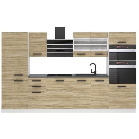 Belini Cuisine Equipee Complete MILA Muebles de Cuisine Complets - 300 cm.  Sans Plan de Travail, chêne sonoma