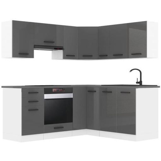 Belini Cuisine Equipee Complete SARAH Muebles de Cuisine Complets. L-Forme Cuisine.  Sans Plan de Travail, argent très brillant