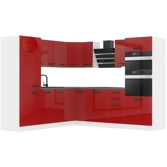 Belini Cuisine Equipee Complete STACY Muebles de Cuisine Complets. L-Forme Cuisine.  Sans Plan de Travail, rouge très brillant