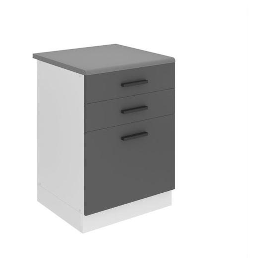 BELINI Meuble Cuisine Bas avec Plan de Travail SDSZ, Meubles de Cuisine - T: 51,6x60x85 cm, 2 Tiroirs, 1 Porte, Couleur: argent mat