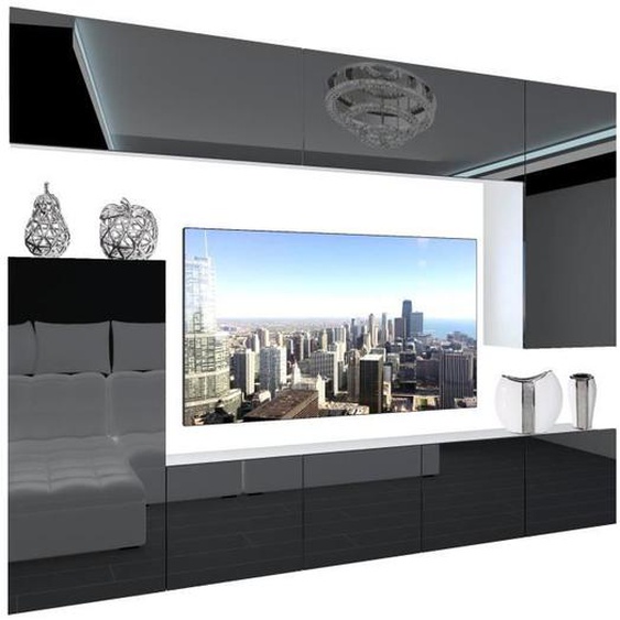 BELINI - Unité Murale TV NEX 2-0-W-BDW-0-0- PP I Ensemble Muebles de Salon Complet LED I noir très brillant - chêne wotan 1