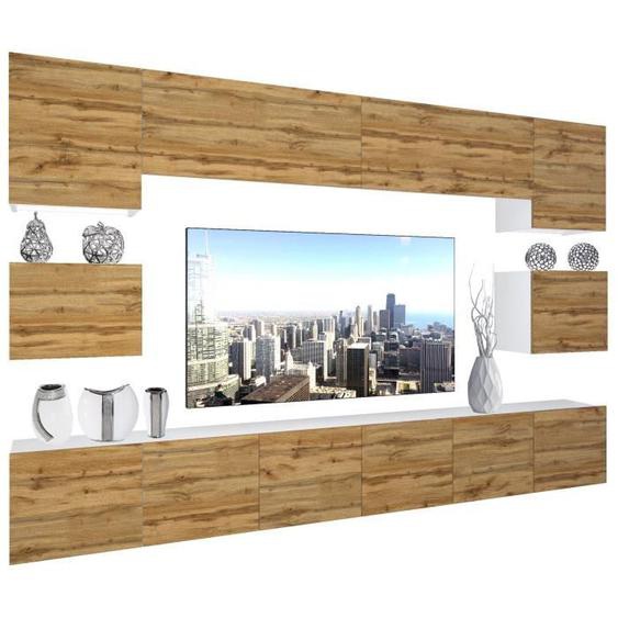 BELINI - Unité Murale TV NEX 3-0-W-DW-0-0-PP I Ensemble Muebles de Salon Complet LED I chêne wotan