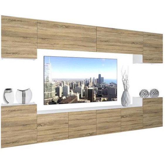 BELINI - Unité Murale TV NEX 4-0-W-DS-0-0-PP I Ensemble Muebles de Salon Complet LED I chêne sonoma