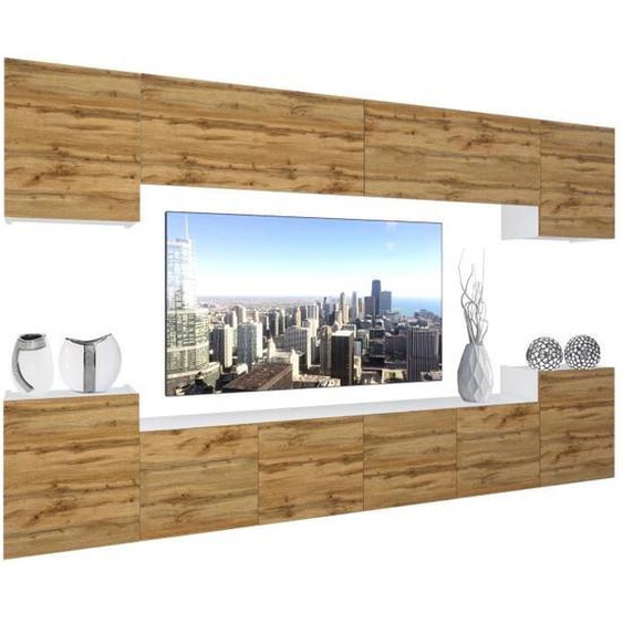 BELINI - Unité Murale TV NEX 4-0-W-DW-0-0-PP I Ensemble Muebles de Salon Complet LED I chêne wotan