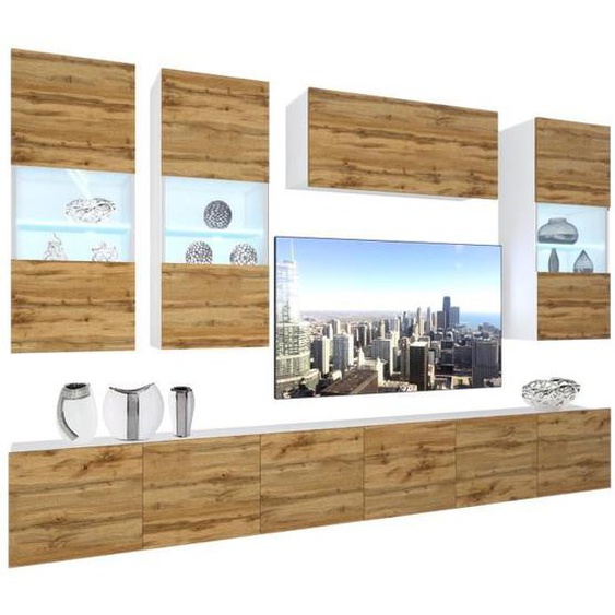 BELINI - Unité Murale TV NEX 5-0-W-DW-0-0- PP I Ensemble Muebles de Salon Complet LED I chêne wotan