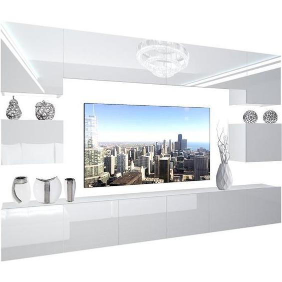 BELINI - Unité Murale TV NEX I Ensemble Muebles de Salon Complet  Illumination LED I  Coleur: Blanc très Brillant