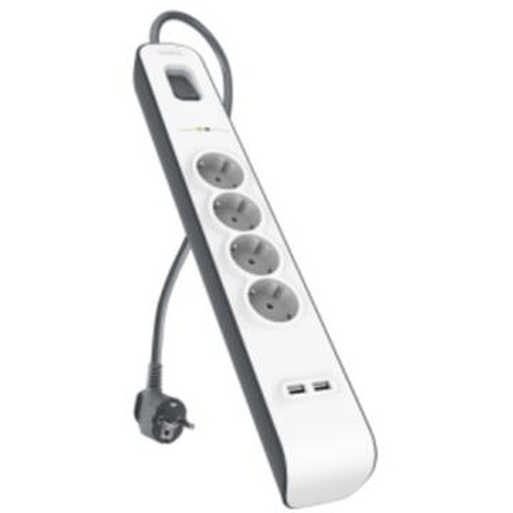 Belkin BSV401CA2M, 525 J, 4 sortie(s) CA, Type E, Noir, Blanc, Type E, 2 m