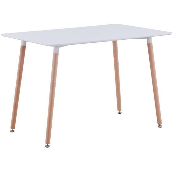 BenyLed Table de Cuisine Rectangulaire Moderne avec Pieds en Bois de Hêtre, Table Dappoint de Style Scandinave, Blanc
