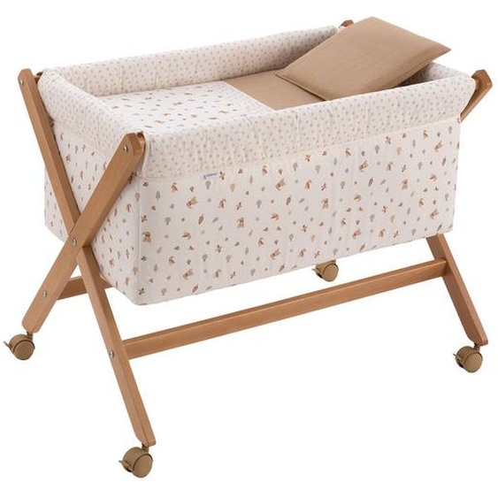 Berceau À Pieds Croisés En Bois De Hêtre Avec Roulettes Et Matelas Beige / Blanc / Camel