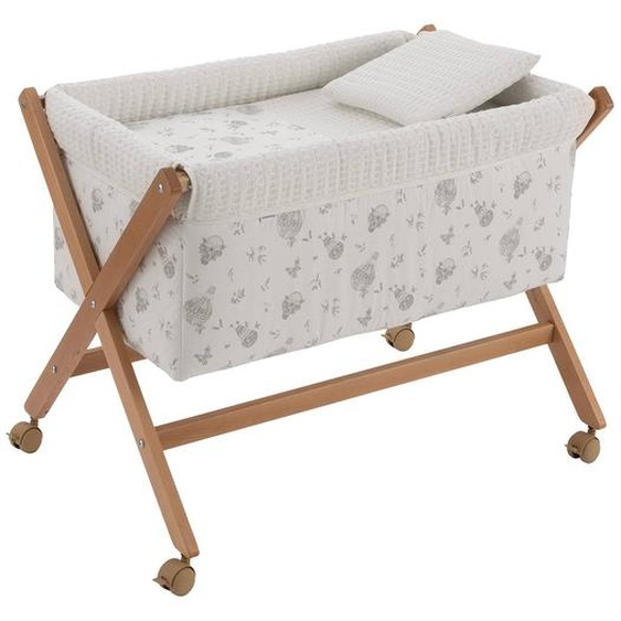 Berceau À Pieds Croisés En Bois De Hêtre Avec Roulettes Et Matelas Beige / Blanc / Gris