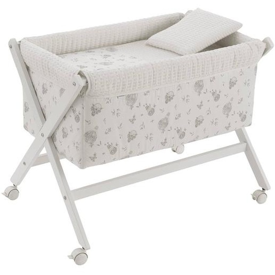 Berceau À Pieds Croisés En Bois De Hêtre Avec Roulettes Et Matelas Blanc / Gris