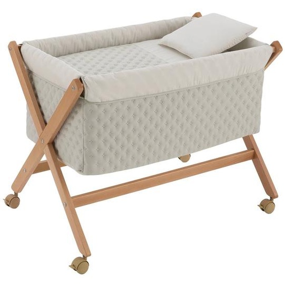 Berceau À Pieds Croisés En Bois De Hêtre Avec Roulettes Et Matelas Vert / Beige