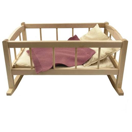 Berceau En Bois Avec Couverture Tricot Beige