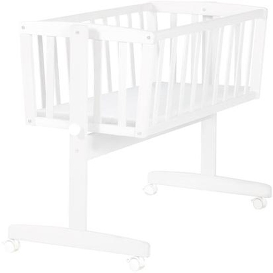 Berceau En Bois Sur Roulettes Avec Matelas Blanc