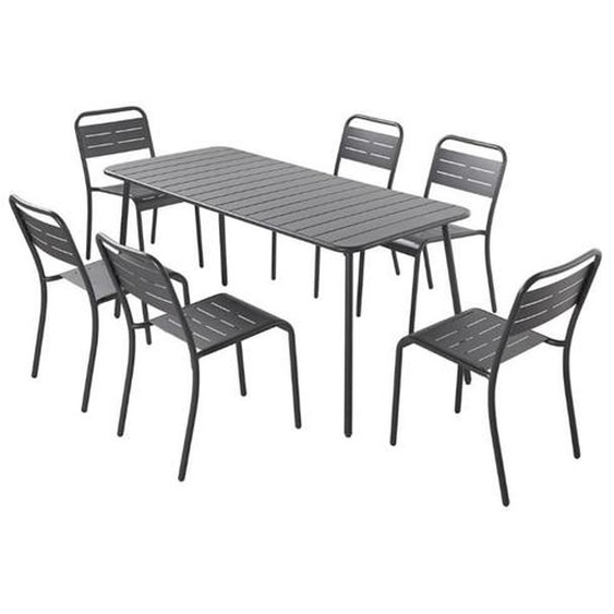 BERGAME -Ensemble table et chaises 6 personnes gris foncé