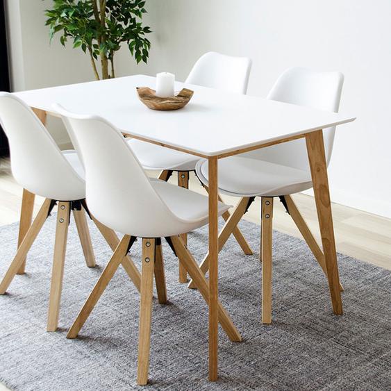 Bergen - Lot de 2 chaises en simili et pieds en bois naturel - Couleur - Blanc