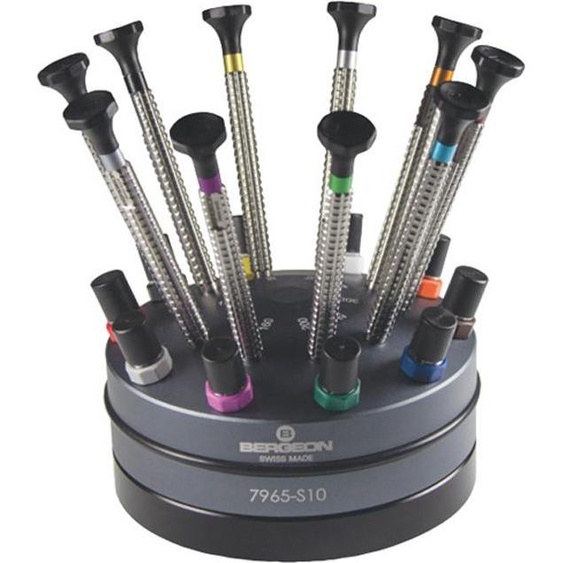 Bergeon 7965-S10 Jeu Tournevis Spécial Manche Râpé Deluxe Support Robuste