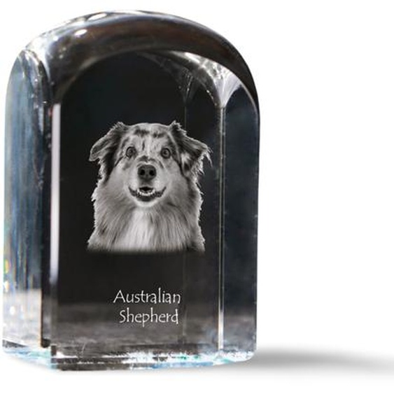 Berger australien - cube en cristal avec photo, photo de chien dans du cristal, bouton cubique sur papier de la marque Art-Dog