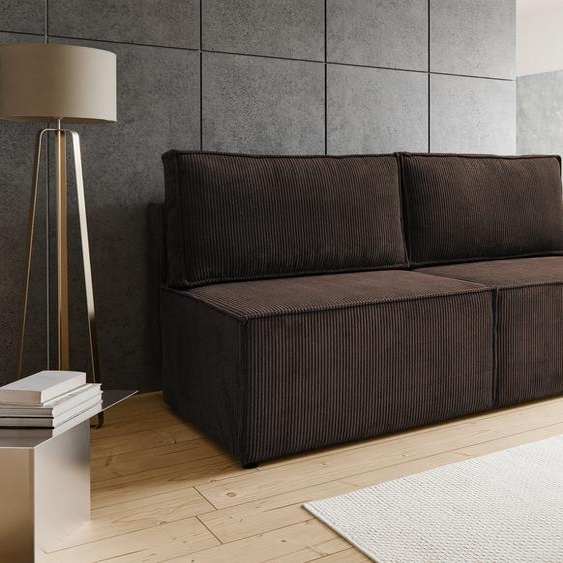 BESILIO Canapé-lit deux places 192 cm Flabia - Canapé avec fonction sommeil et coffre de lit, tissu velours côtelé - Braun & Poso 06