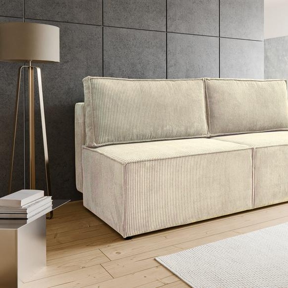 BESILIO Canapé-lit deux places 192 cm Flabia - Canapé avec fonction sommeil et coffre de lit, tissu velours côtelé - Cremig & Poso 105