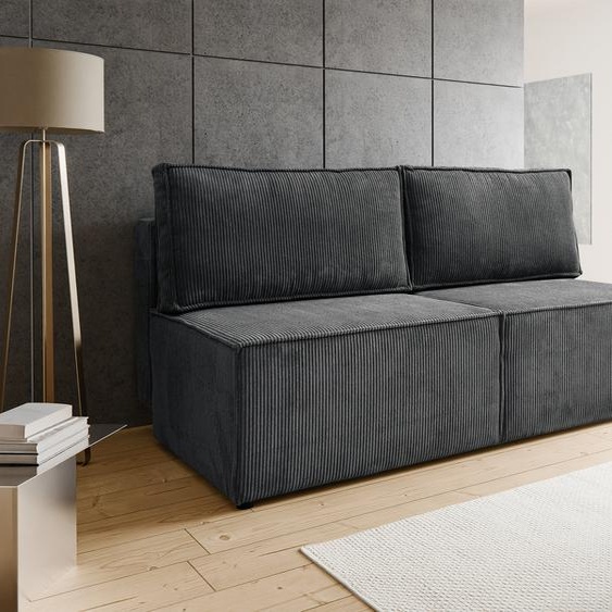 BESILIO Canapé-lit deux places 192 cm Flabia - Canapé avec fonction sommeil et coffre de lit, tissu velours côtelé - gris foncé & Poso 34