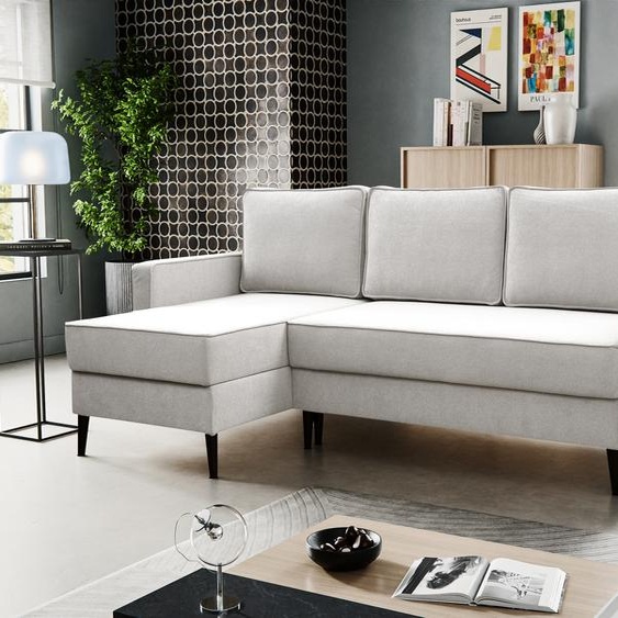 BESILIO Canapé-lit trois places 227 cm Kebbo - Canapé-lit avec fonction de couchage et rangement pour la literie, Tissu doux - crème & Curio 02, Gauche