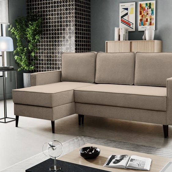 BESILIO Canapé-lit trois places 227 cm Kebbo - Canapé-lit avec fonction de couchage et rangement pour la literie, Tissu souple - beige & Curio 11, Gauche