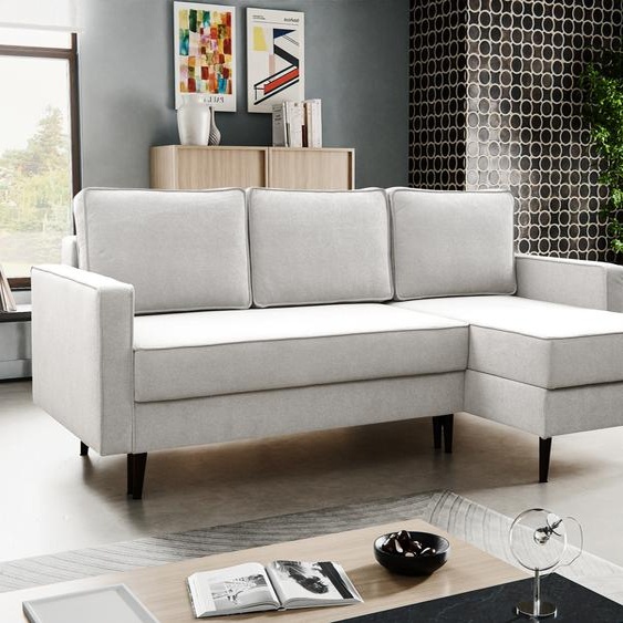 BESILIO Canapé-lit trois places 227 cm Kebbo - Canapé-lit avec fonction de couchage et rangement pour la literie, Tissu souple - crème & Curio 02, Droite