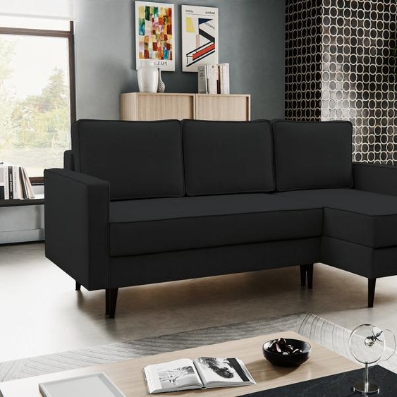 BESILIO Canapé-lit trois places 227 cm Kebbo - Canapé-lit avec fonction de couchage et rangement pour la literie, Tissu souple - noir & Curio 99, Droite